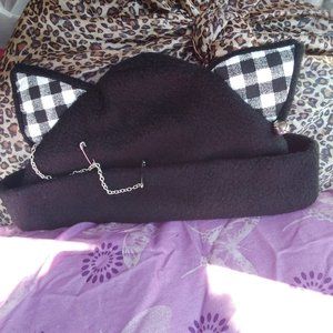 One Size Fits All Checkered Cat Hat Beanie with Ears